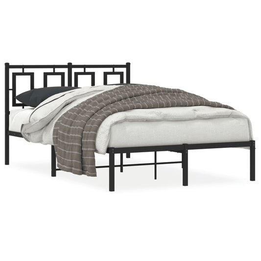 vidaXL Metal Bed Frame without Mattress with Headboard Black 120x190cm