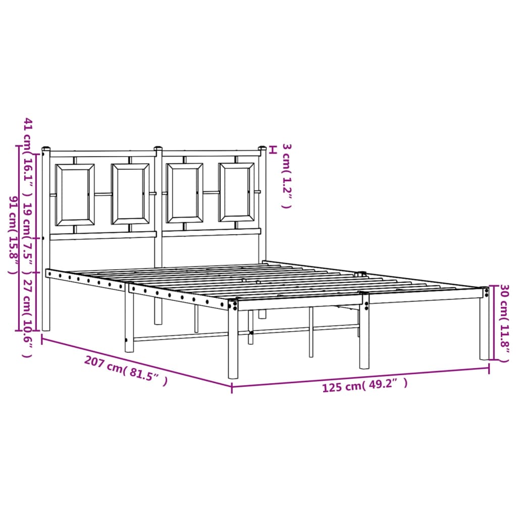 vidaXL Metal Bed Frame without Mattress with Headboard Black 120x200cm