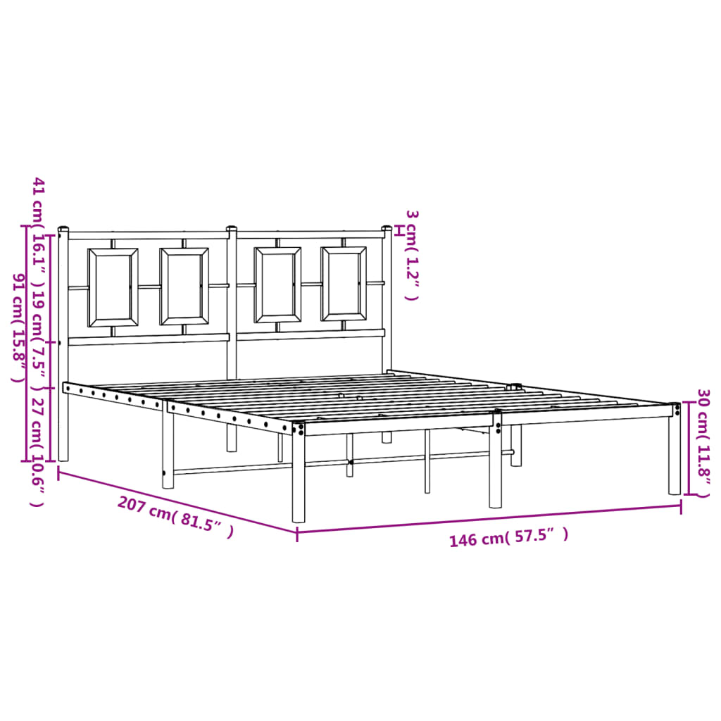 vidaXL Metal Bed Frame without Mattress with Headboard Black 140x200cm