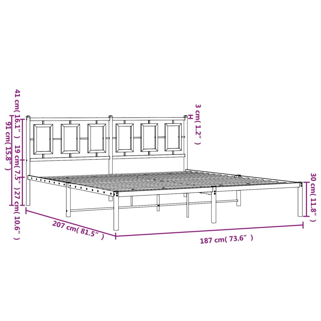 vidaXL Metal Bed Frame without Mattress with Headboard Black 180x200cm