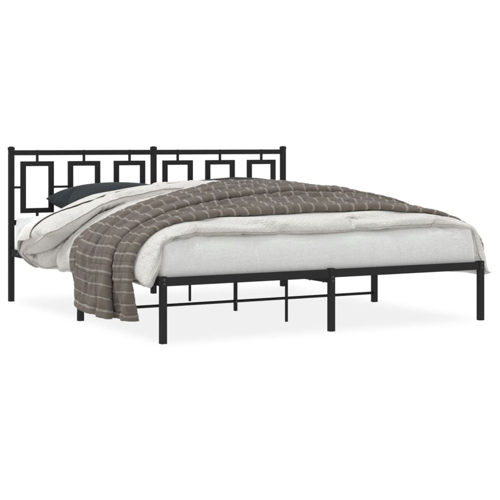 vidaXL Metal Bed Frame without Mattress with Headboard Black 180x200cm