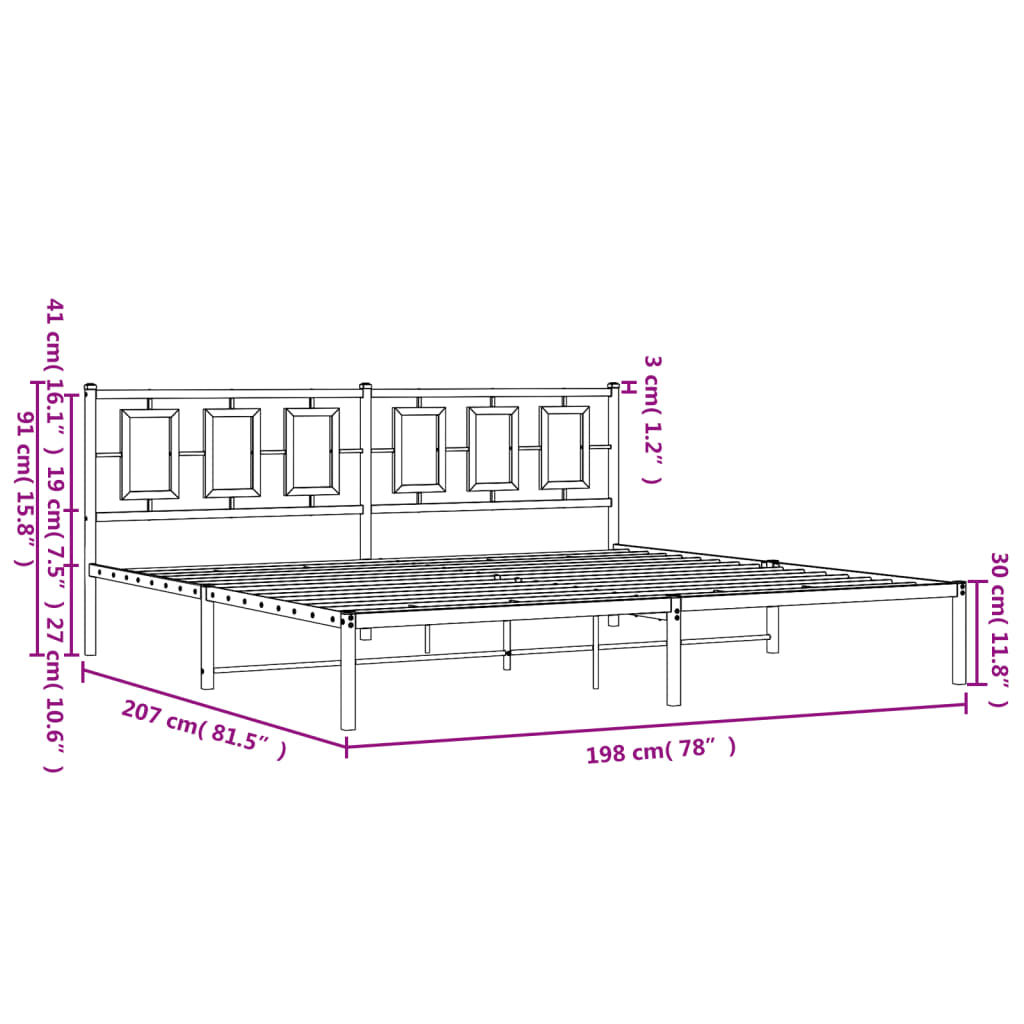 vidaXL Metal Bed Frame without Mattress with Headboard Black 193x203cm