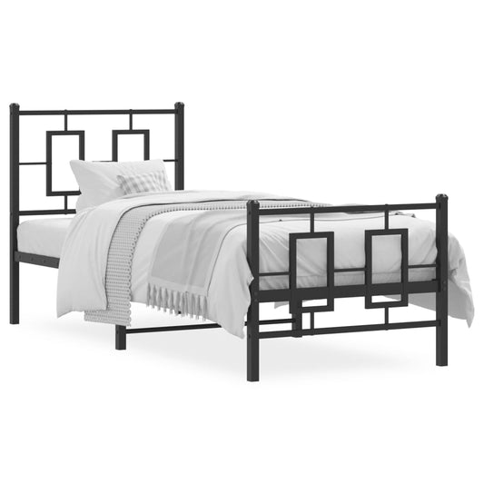 vidaXL Metal Bed Frame without Mattress with Footboard Black 75x190cm