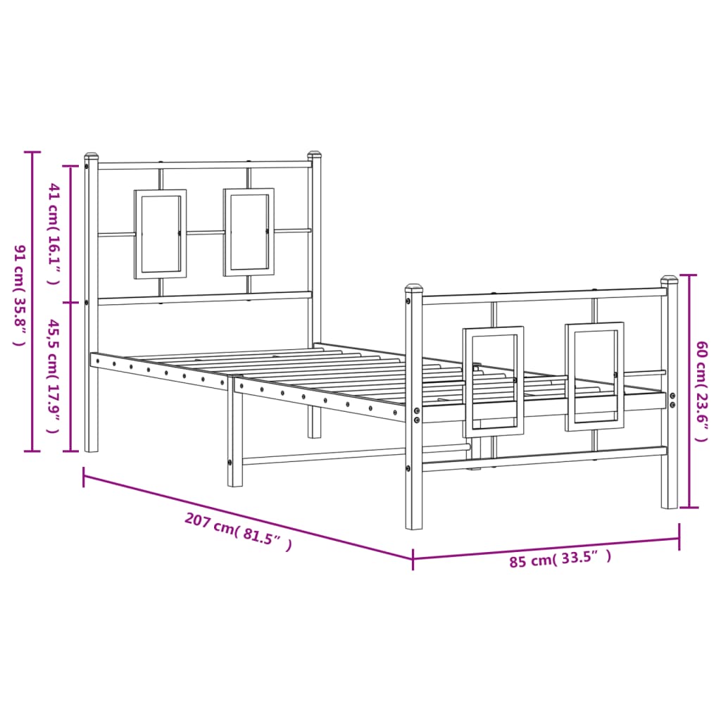 vidaXL Metal Bed Frame without Mattress with Footboard Black 80x200cm