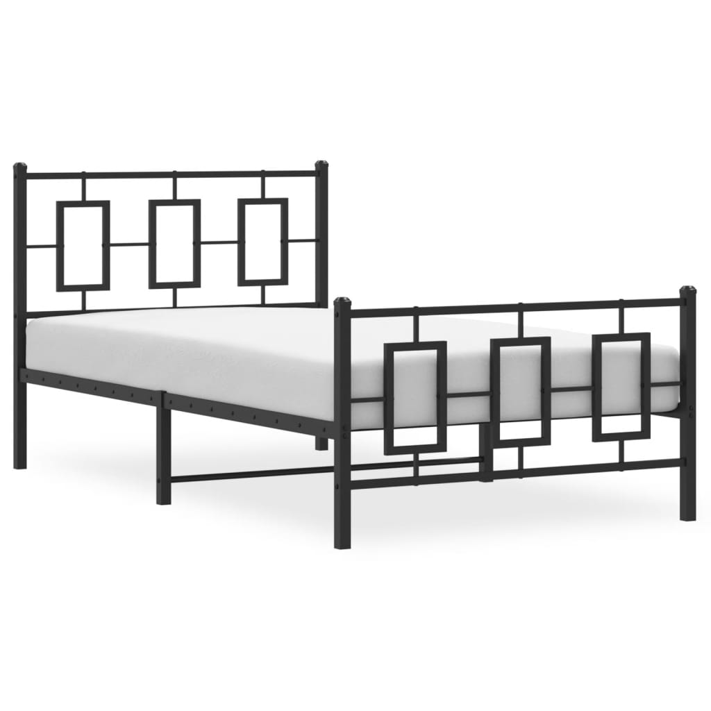 vidaXL Metal Bed Frame without Mattress with Footboard Black 100x190cm