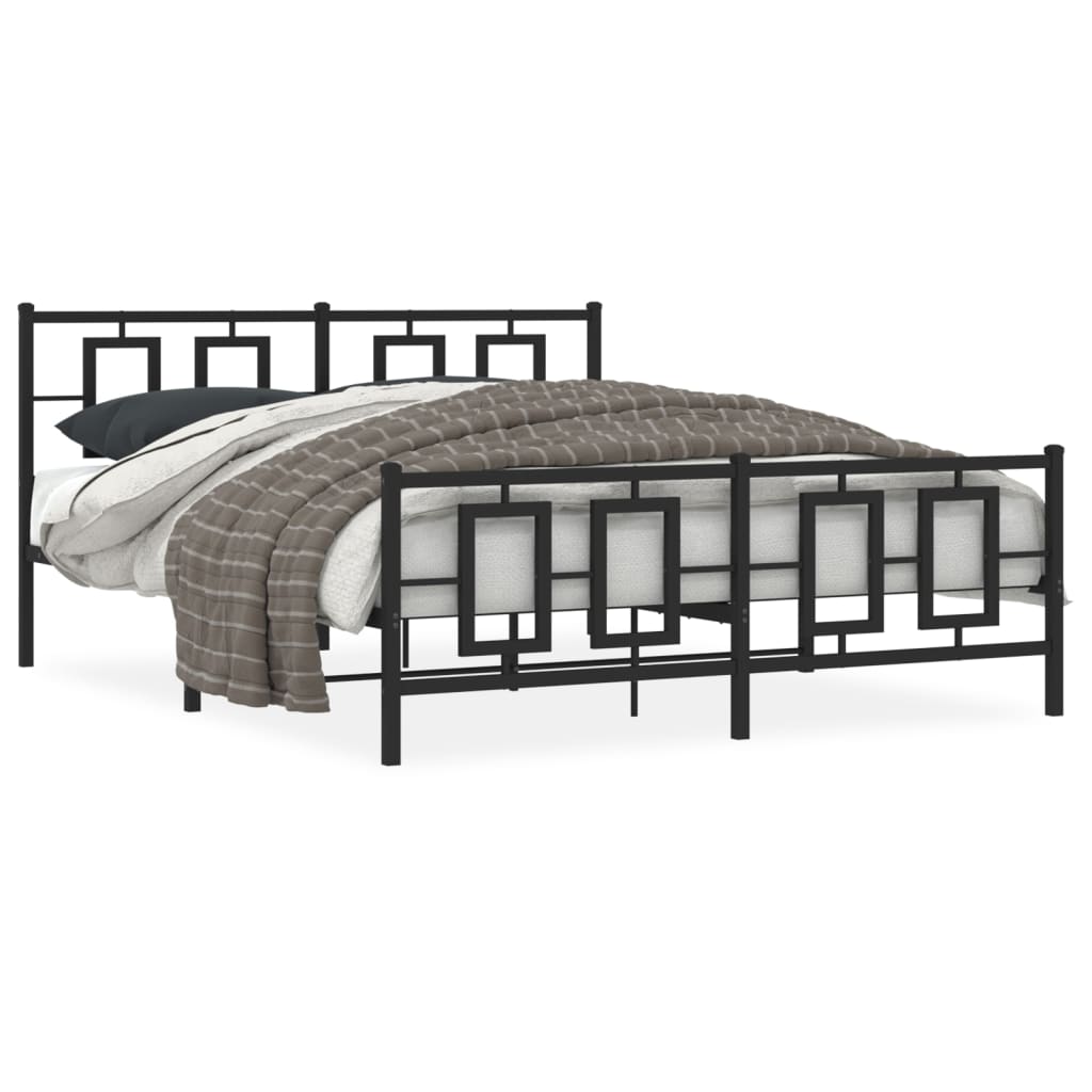 Metal Bed Frame without Mattress with Footboard Black 150x200cm