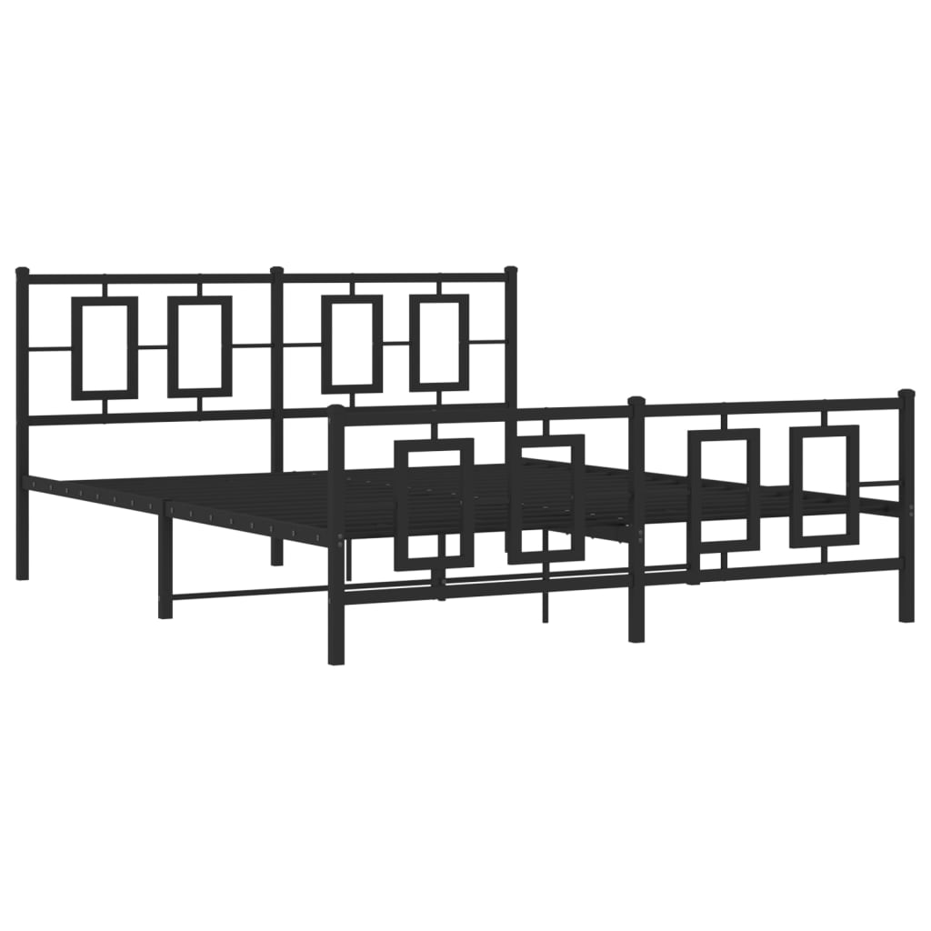 Metal Bed Frame without Mattress with Footboard Black 150x200cm