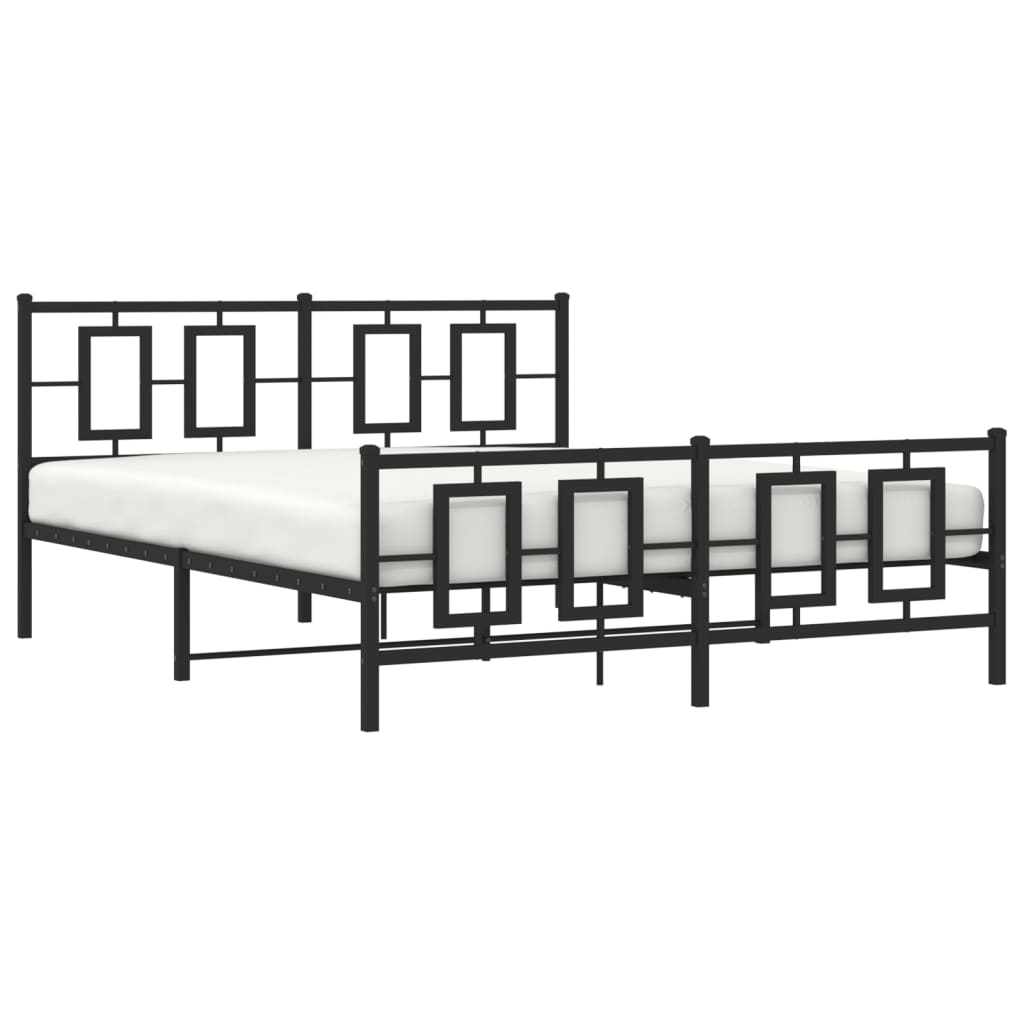Metal Bed Frame without Mattress with Footboard Black 150x200cm