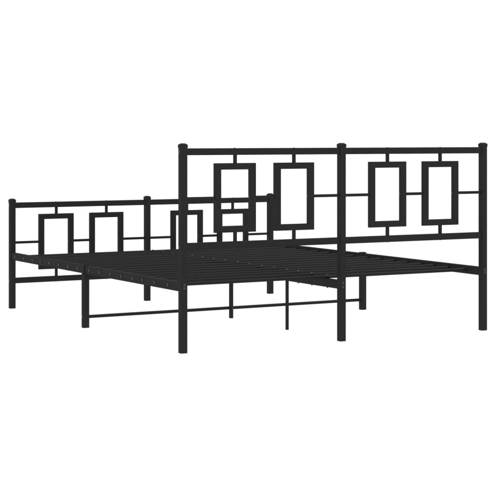 Metal Bed Frame without Mattress with Footboard Black 150x200cm