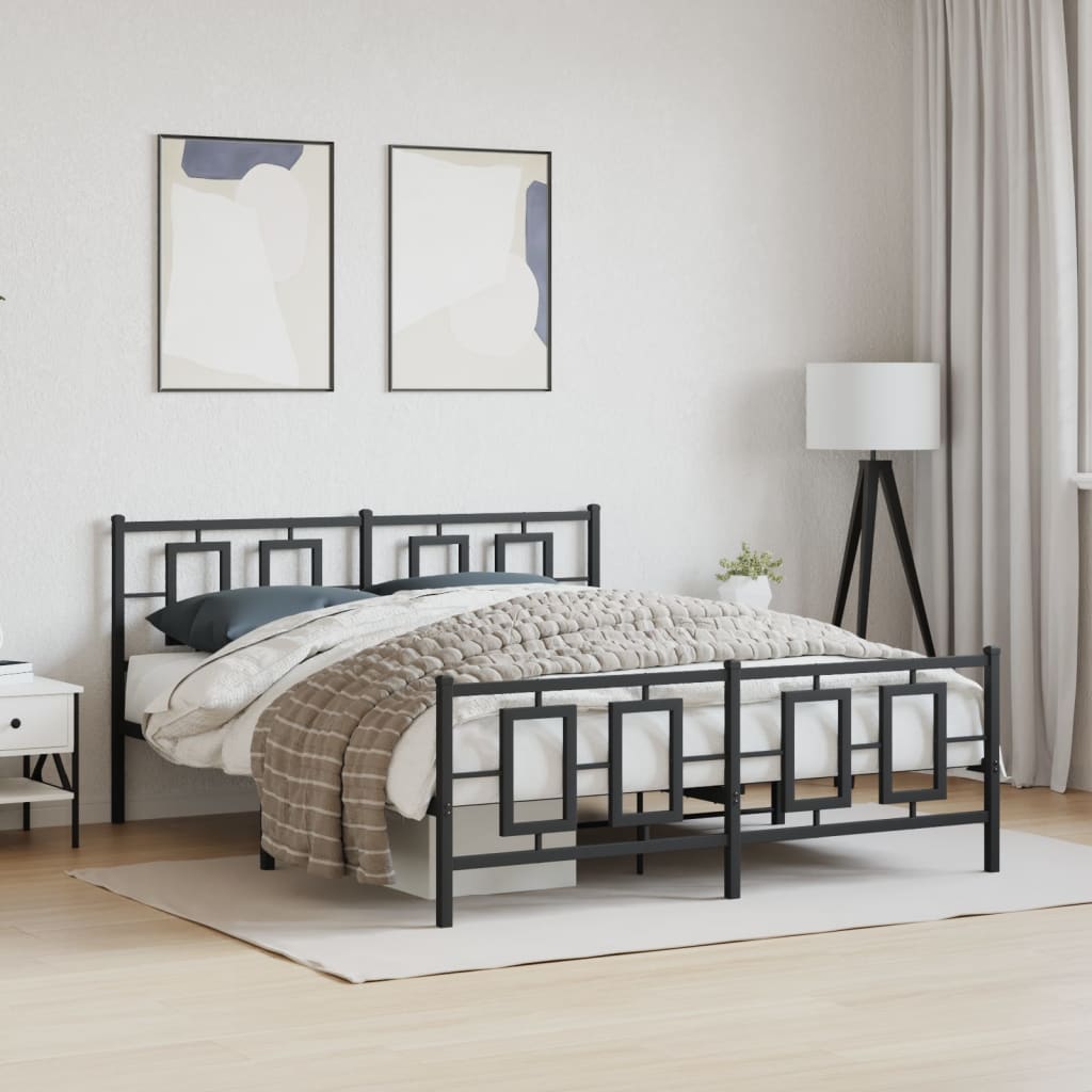 Metal Bed Frame without Mattress with Footboard Black 150x200cm