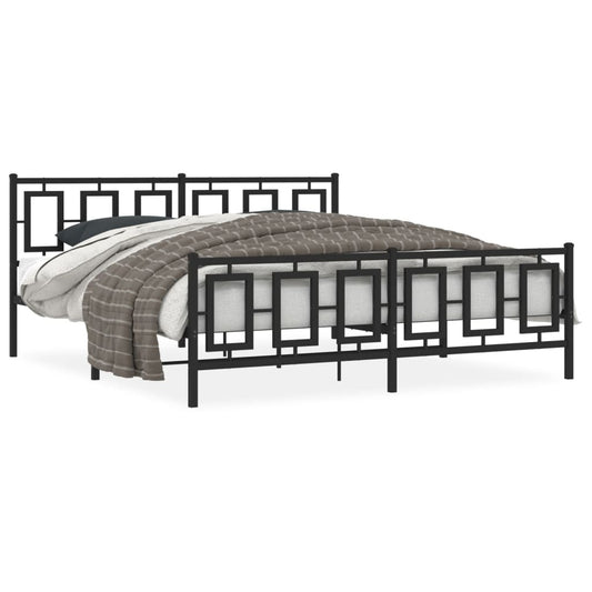 vidaXL Metal Bed Frame without Mattress with Footboard Black 180x200cm