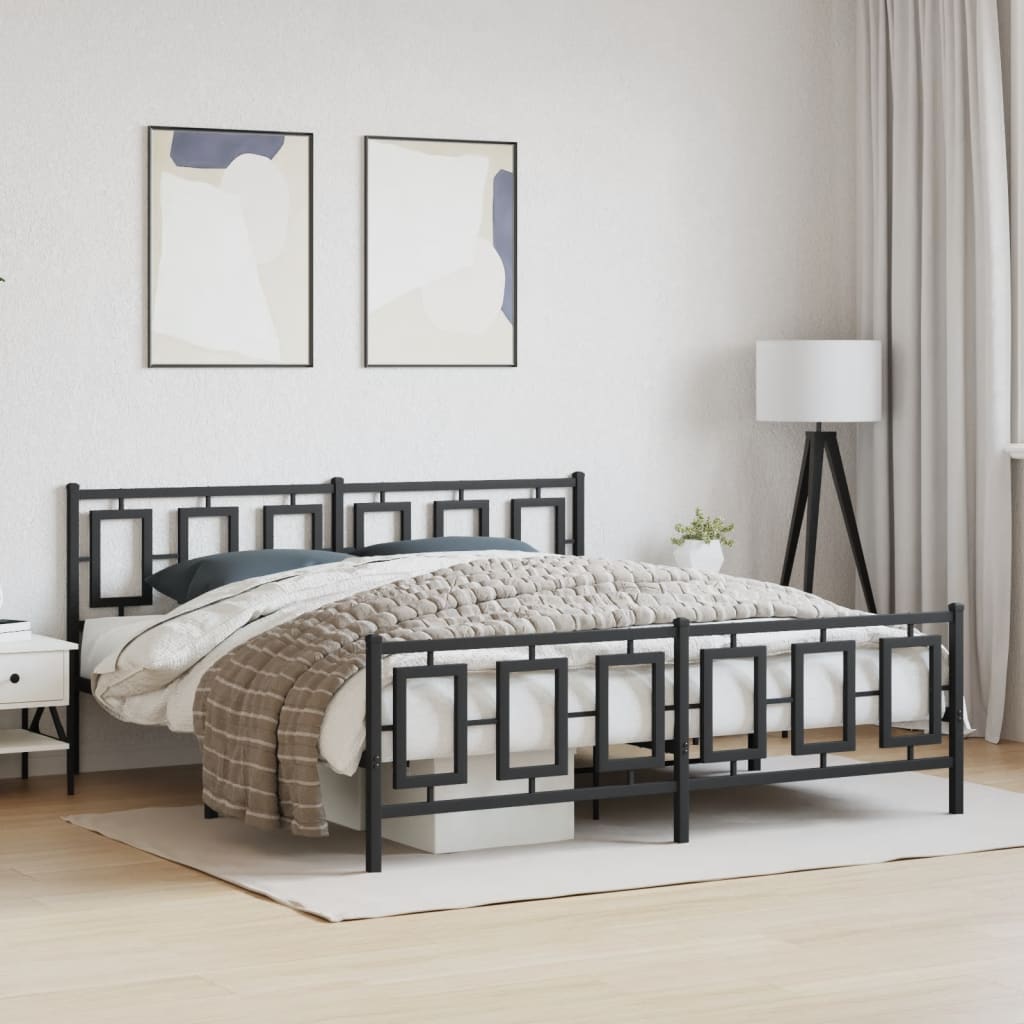 vidaXL Metal Bed Frame without Mattress with Footboard Black 183x213cm