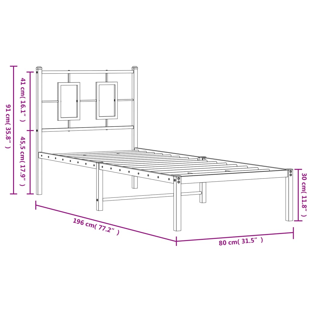 vidaXL Metal Bed Frame without Mattress with Headboard White 75x190cm