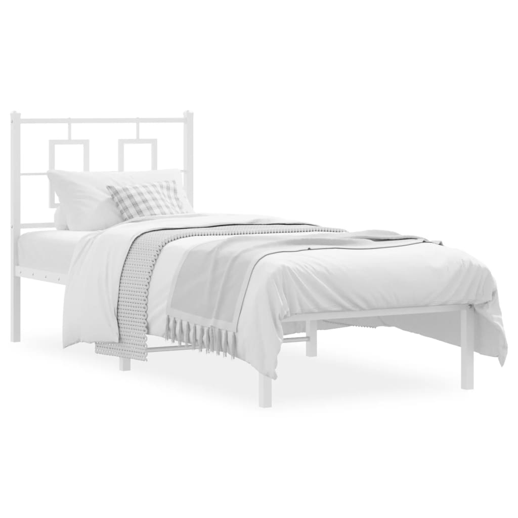 vidaXL Metal Bed Frame without Mattress with Headboard White 75x190cm