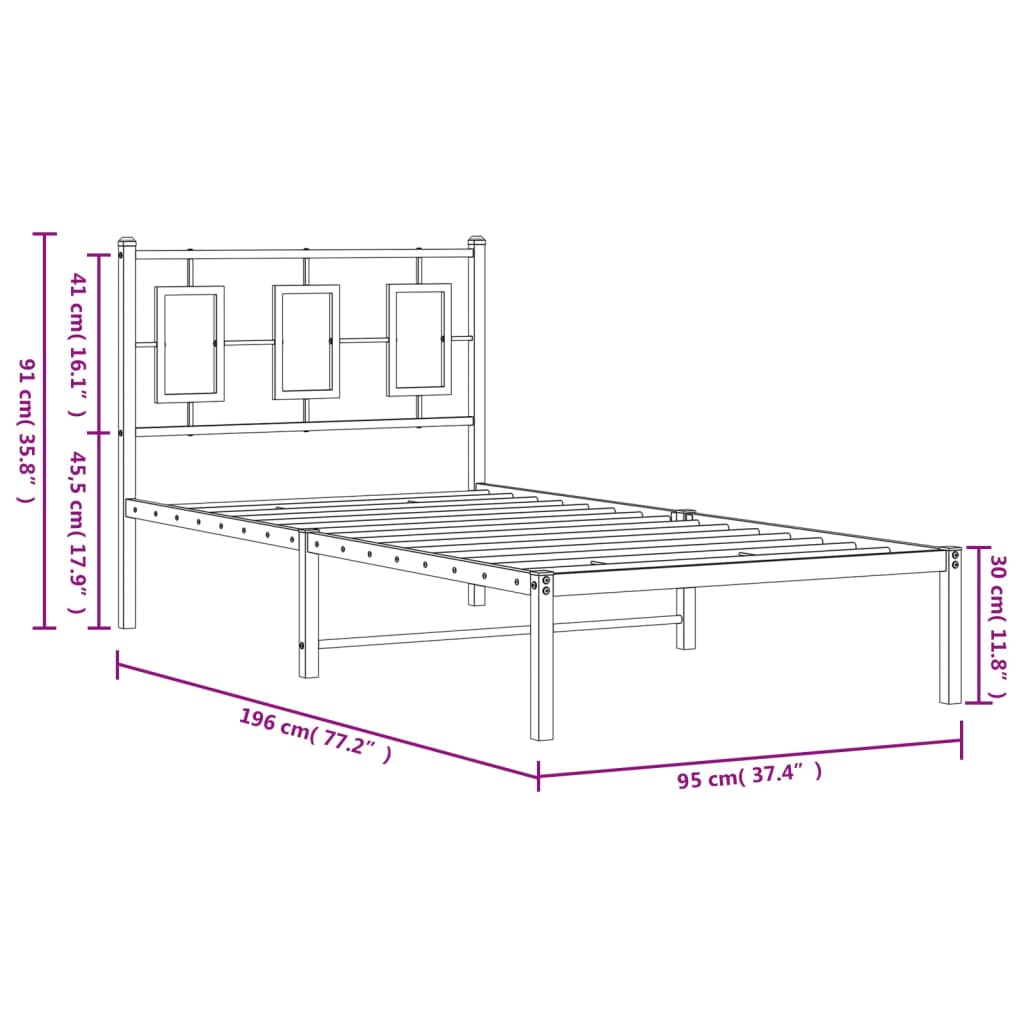 vidaXL Metal Bed Frame without Mattress with Headboard White 90x190cm