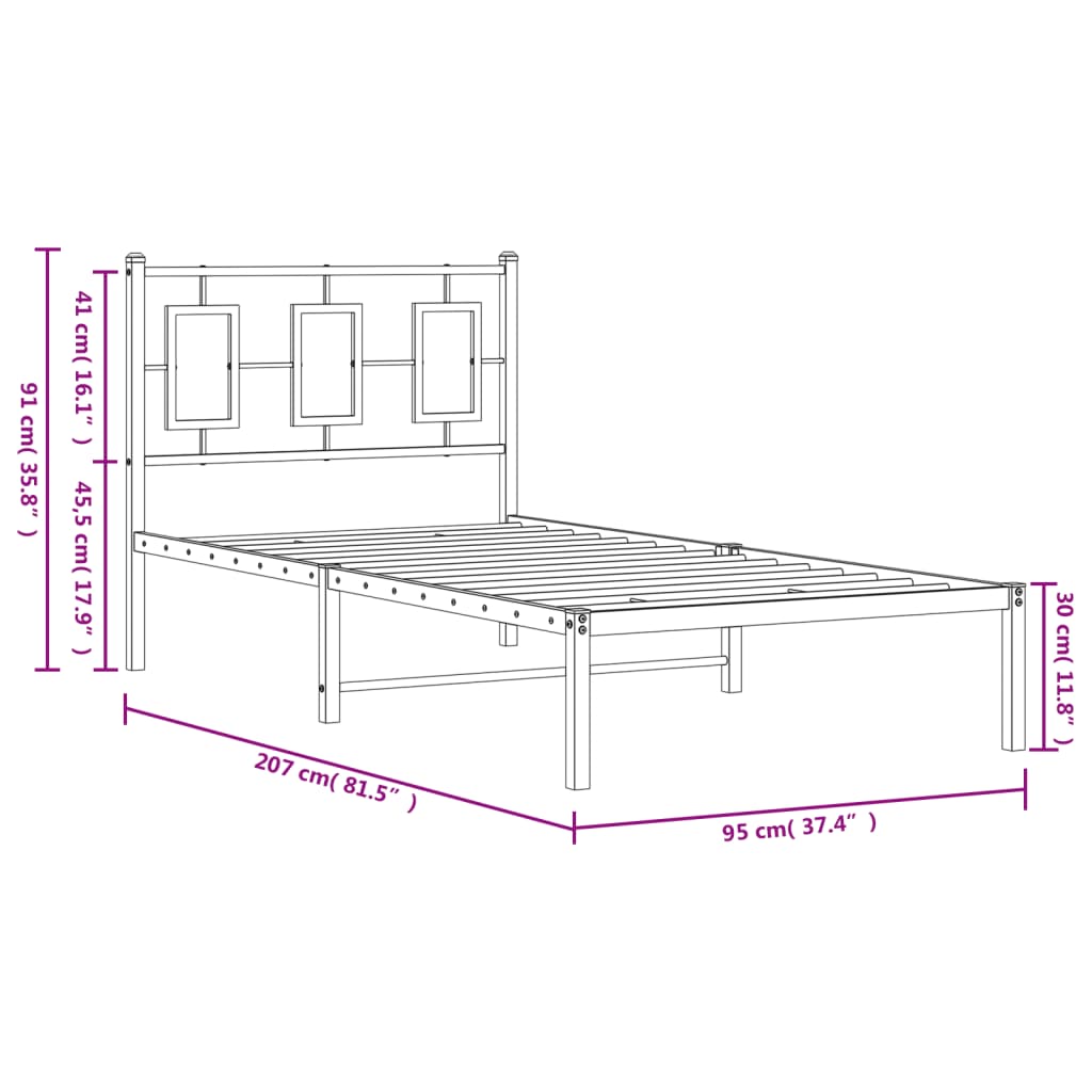 vidaXL Metal Bed Frame without Mattress with Headboard White 90x200cm