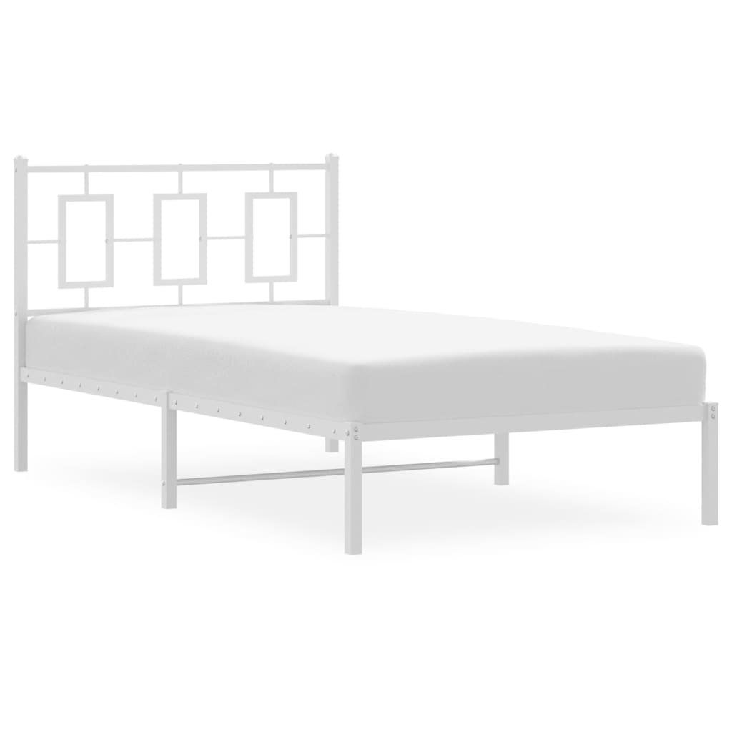 vidaXL Metal Bed Frame without Mattress with Headboard White 100x190cm