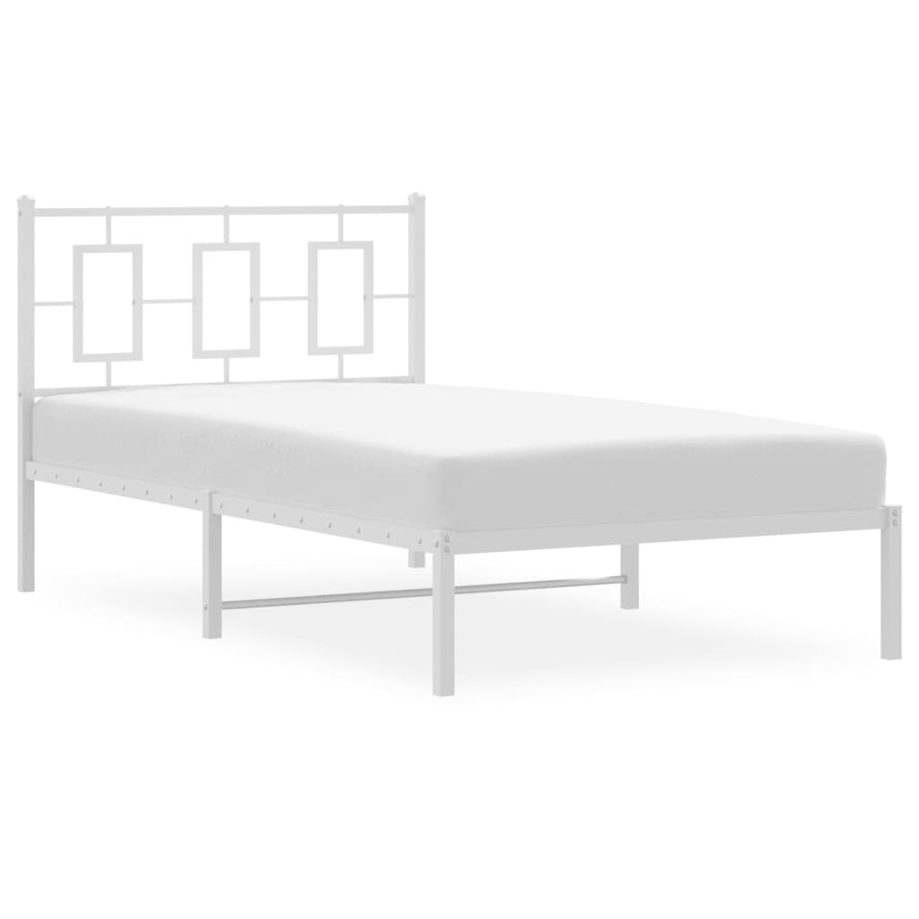 vidaXL Metal Bed Frame without Mattress with Headboard White 100x200cm