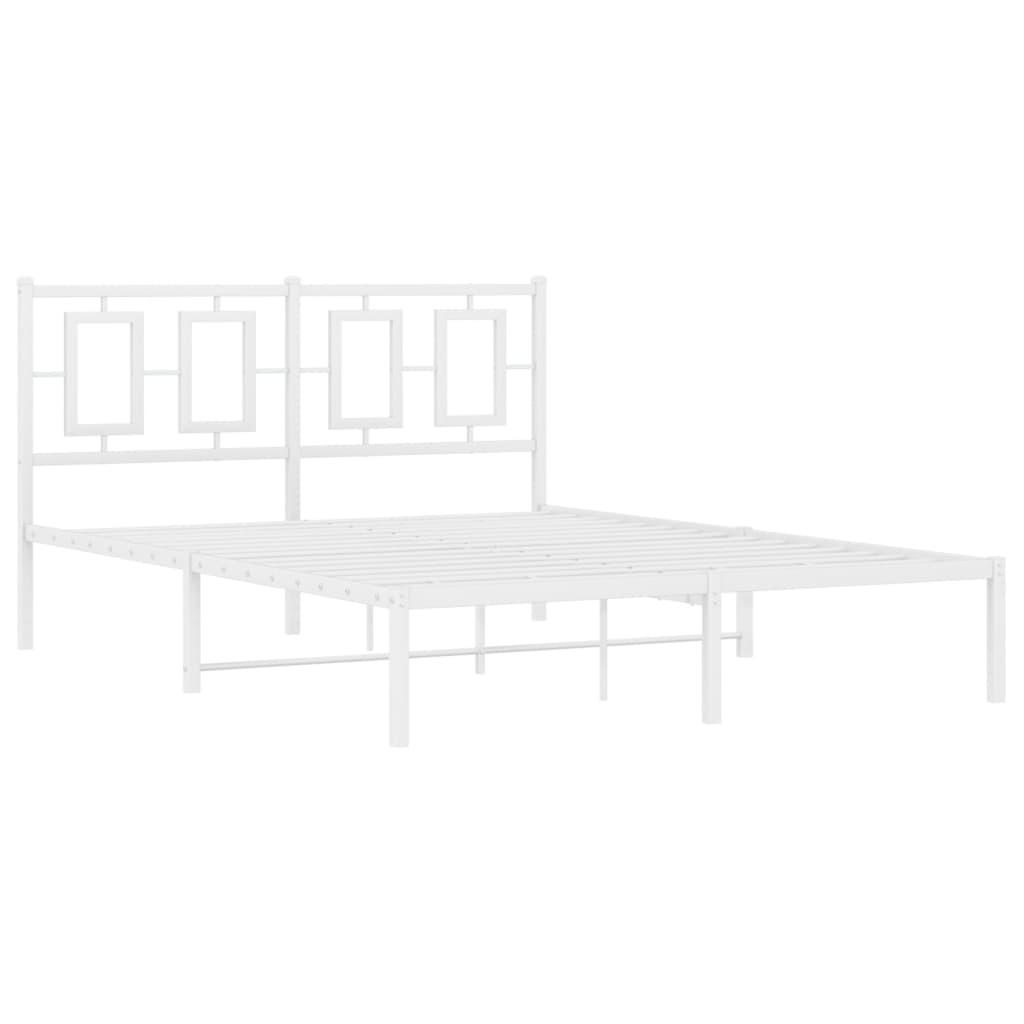 vidaXL Metal Bed Frame without Mattress with Headboard White 135x190cm