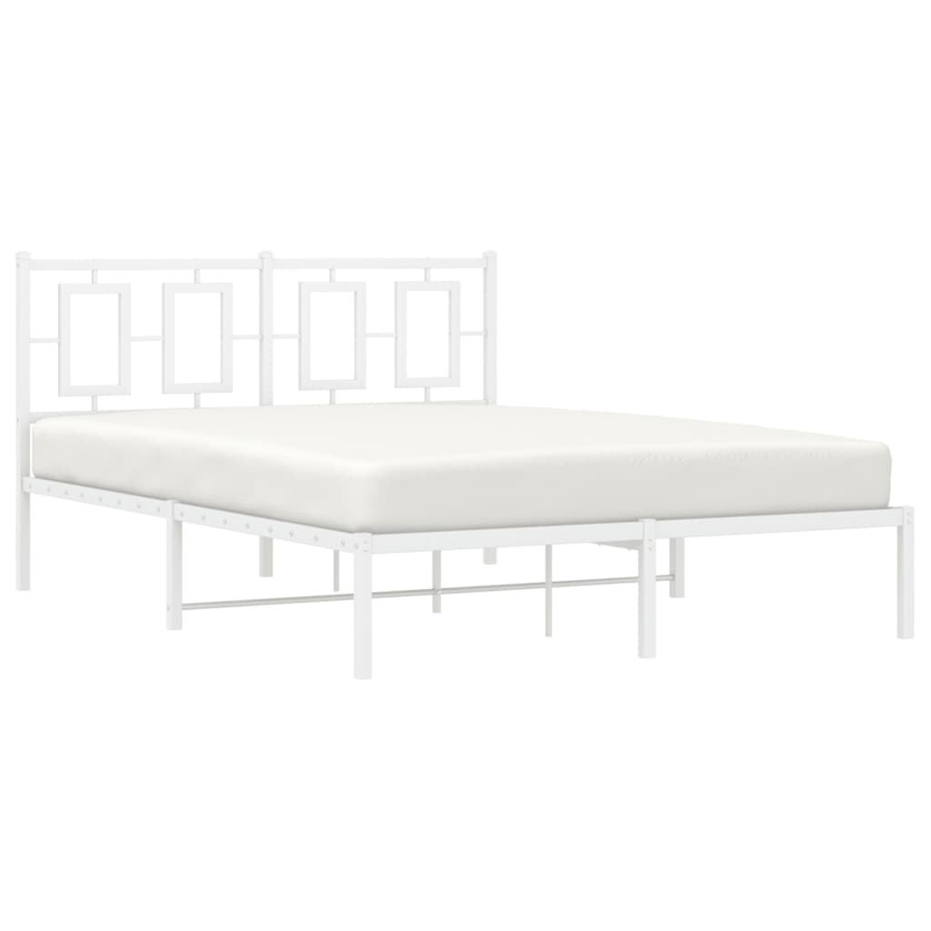 vidaXL Metal Bed Frame without Mattress with Headboard White 135x190cm