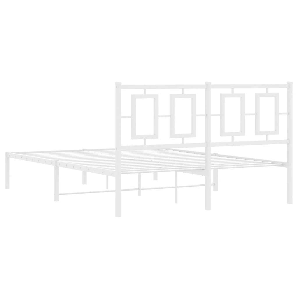 vidaXL Metal Bed Frame without Mattress with Headboard White 135x190cm