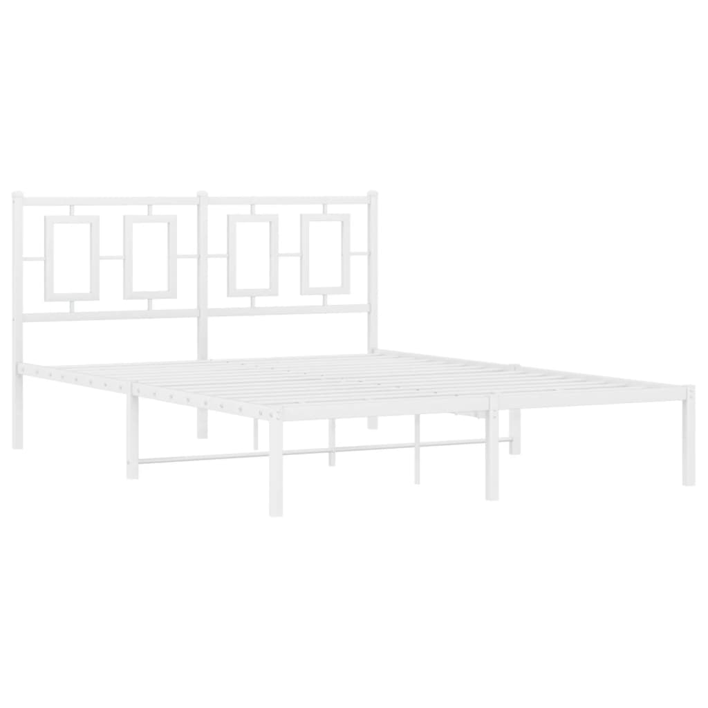 vidaXL Metal Bed Frame without Mattress with Headboard White 140x190cm