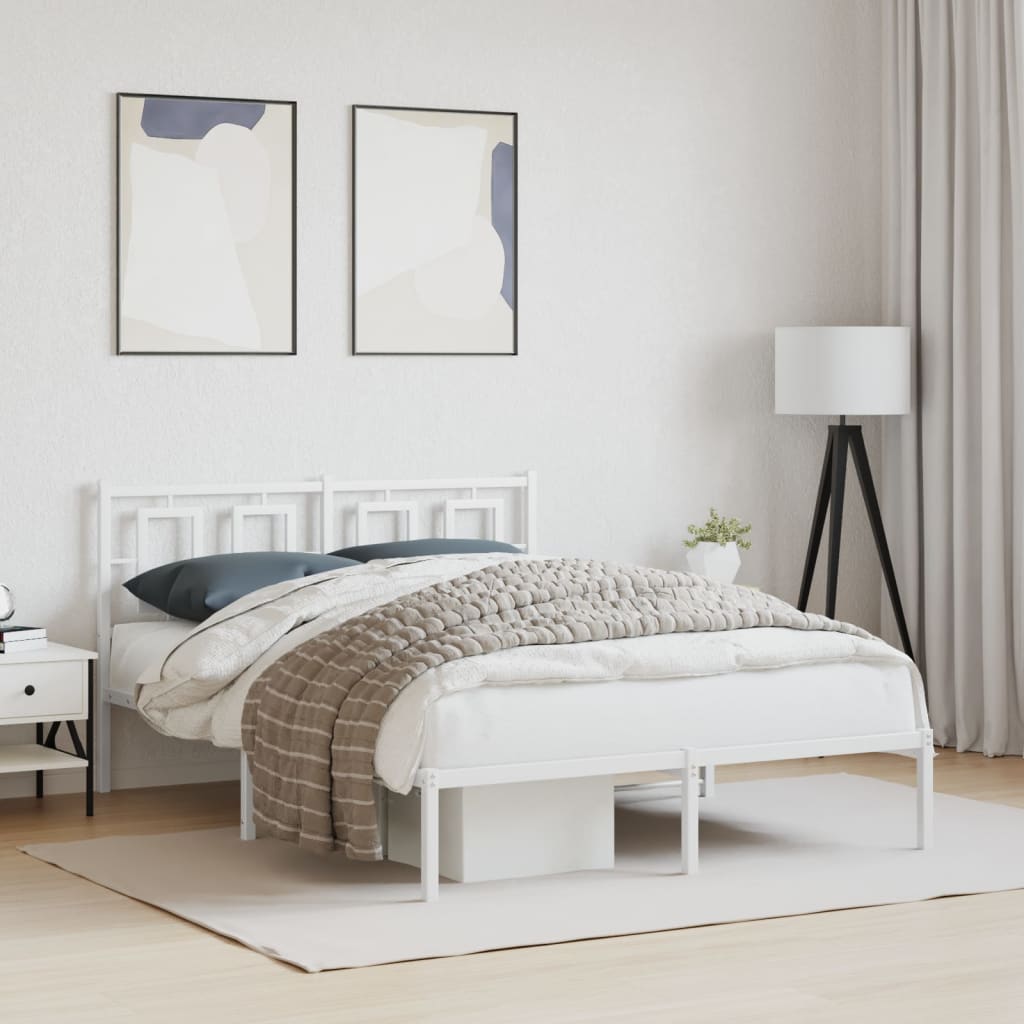 vidaXL Metal Bed Frame without Mattress with Headboard White 140x190cm