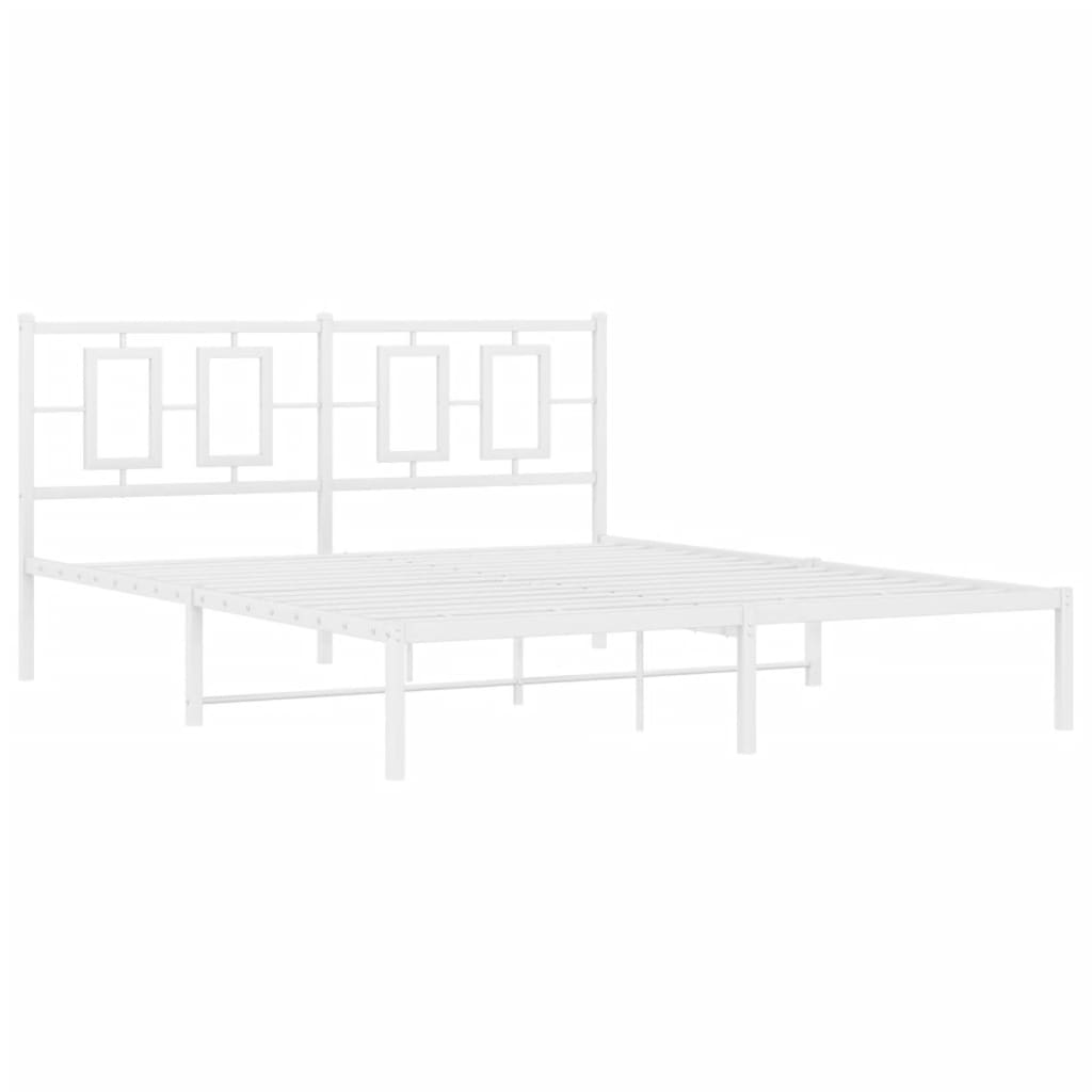 vidaXL Metal Bed Frame without Mattress with Headboard White 150x200cm