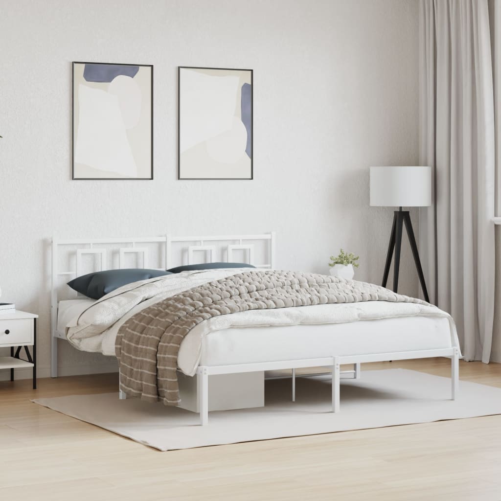 vidaXL Metal Bed Frame without Mattress with Headboard White 150x200cm