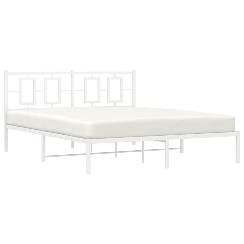 vidaXL Metal Bed Frame without Mattress with Headboard White 150x200cm