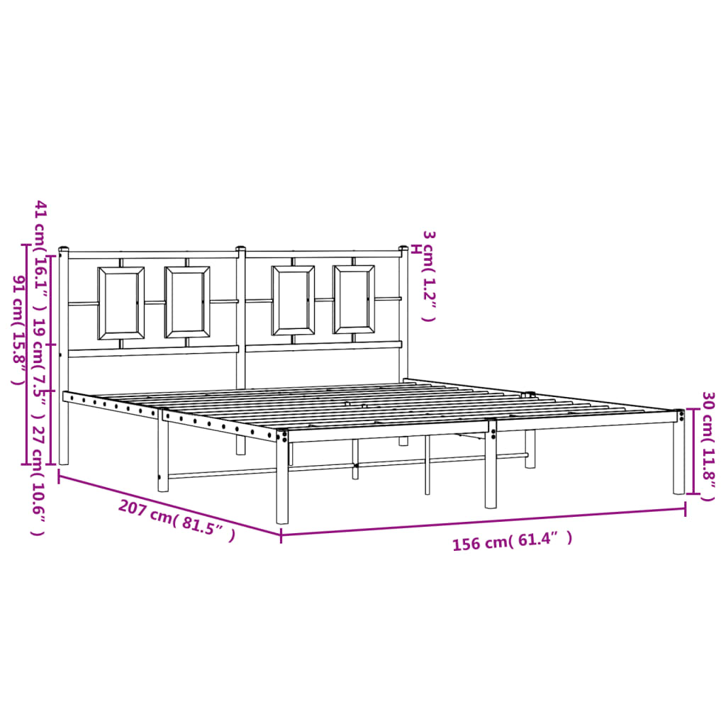 vidaXL Metal Bed Frame without Mattress with Headboard White 150x200cm