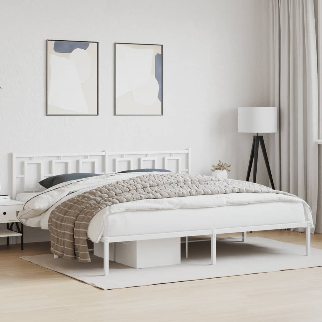 vidaXL Metal Bed Frame without Mattress with Headboard White 193x203cm