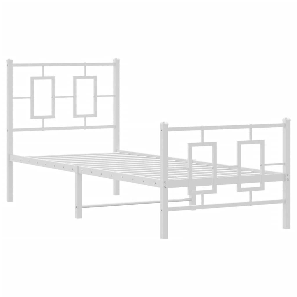 vidaXL Metal Bed Frame without Mattress with Footboard White 75x190cm