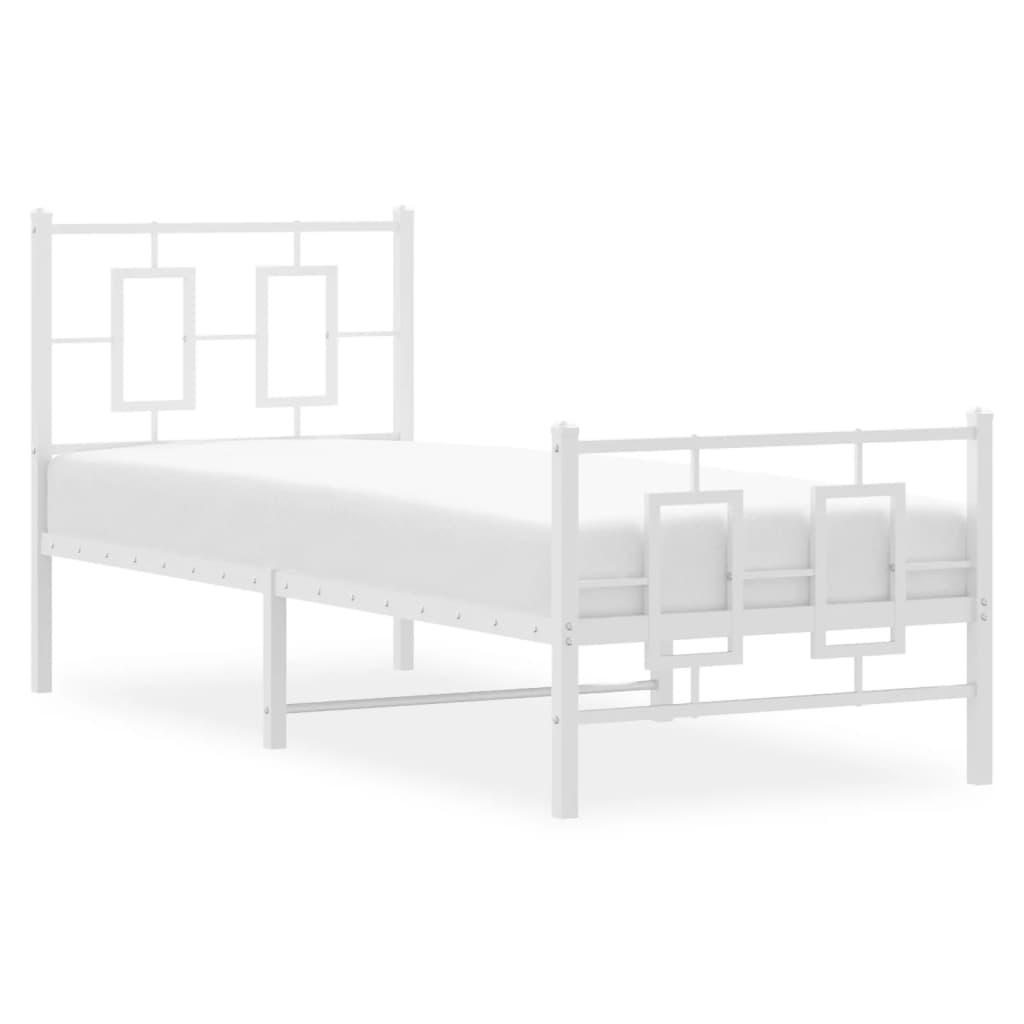 vidaXL Metal Bed Frame without Mattress with Footboard White 75x190cm