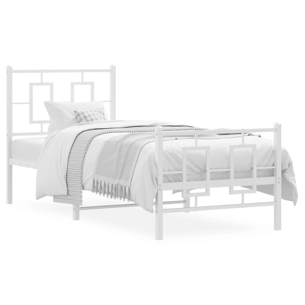 vidaXL Metal Bed Frame without Mattress with Footboard White 75x190cm