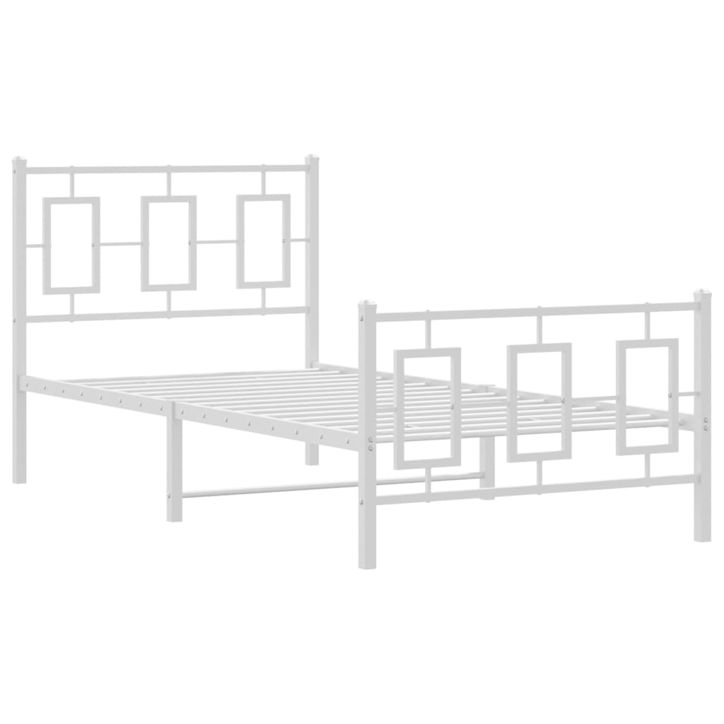 vidaXL Metal Bed Frame without Mattress with Footboard White 90x200cm