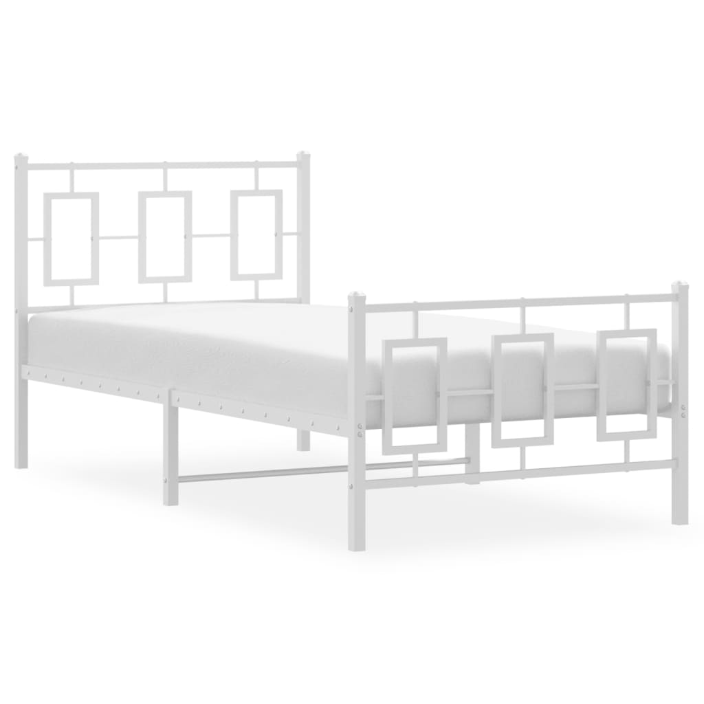 vidaXL Metal Bed Frame without Mattress with Footboard White 90x200cm