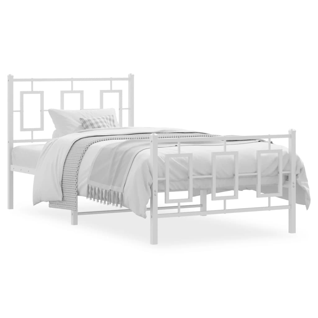 vidaXL Metal Bed Frame without Mattress with Footboard White 90x200cm