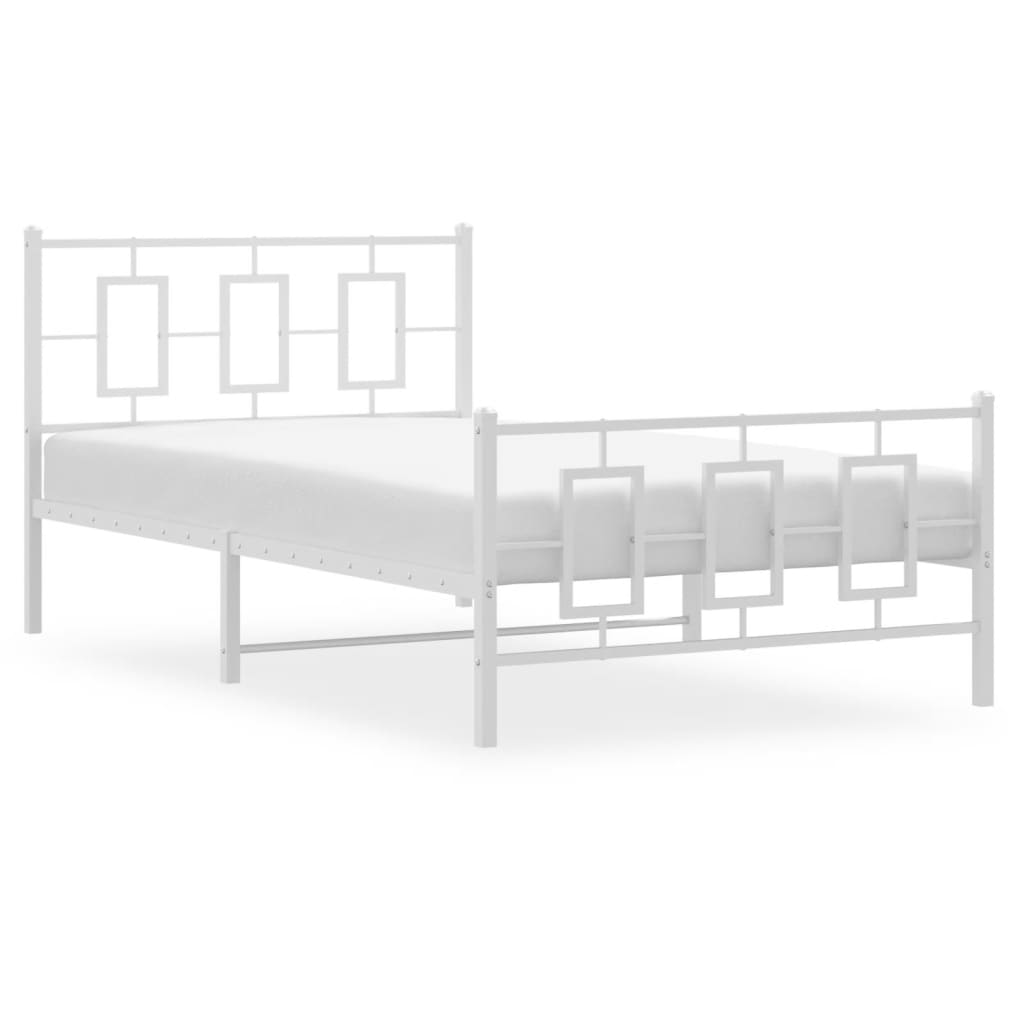 vidaXL Metal Bed Frame without Mattress with Footboard White 107x203cm