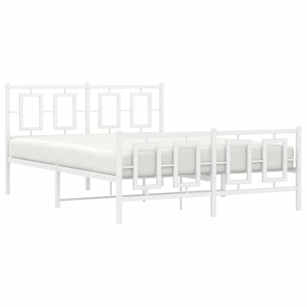 vidaXL Metal Bed Frame without Mattress with Footboard White 135x190cm