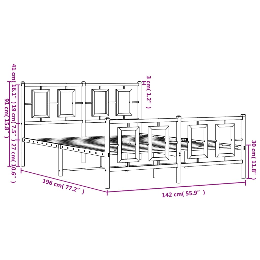 vidaXL Metal Bed Frame without Mattress with Footboard White 135x190cm