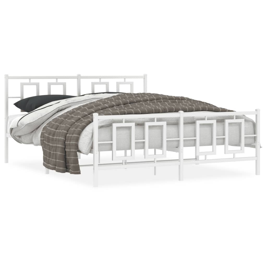 Metal Bed Frame without Mattress with Footboard White 150x200cm