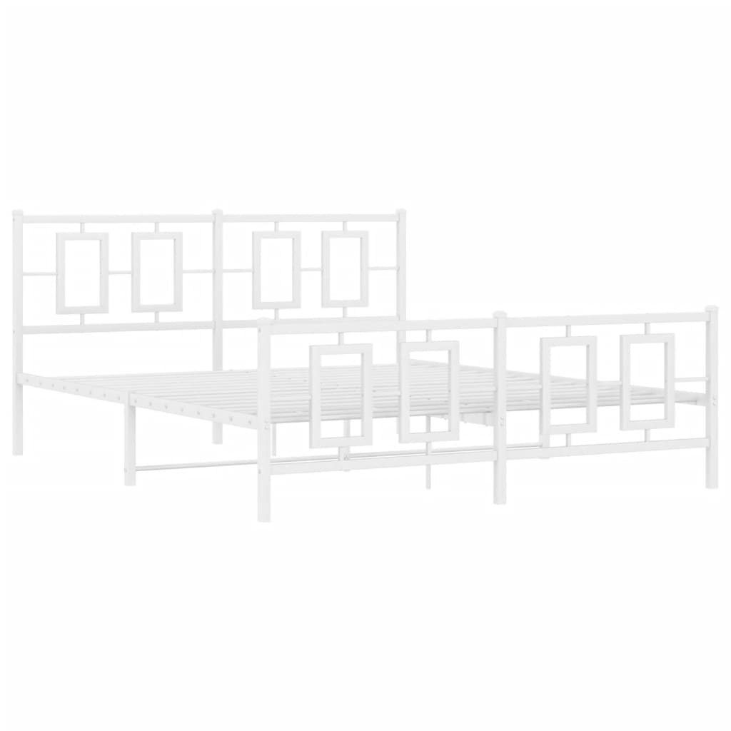 vidaXL Metal Bed Frame without Mattress with Footboard White 160x200cm