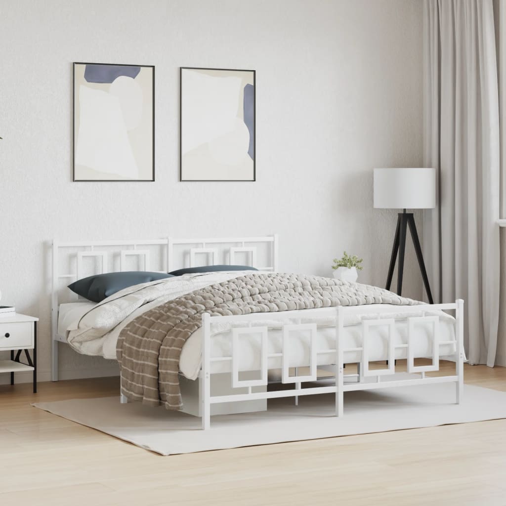 vidaXL Metal Bed Frame without Mattress with Footboard White 160x200cm