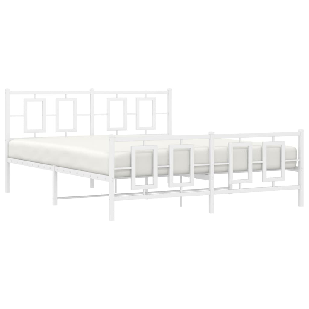 vidaXL Metal Bed Frame without Mattress with Footboard White 160x200cm