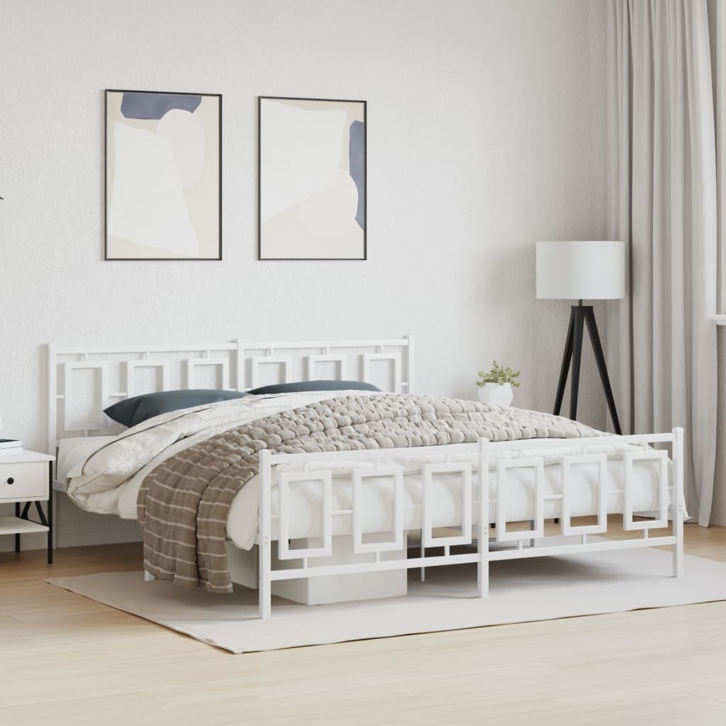 vidaXL Metal Bed Frame without Mattress with Footboard White 180x200cm