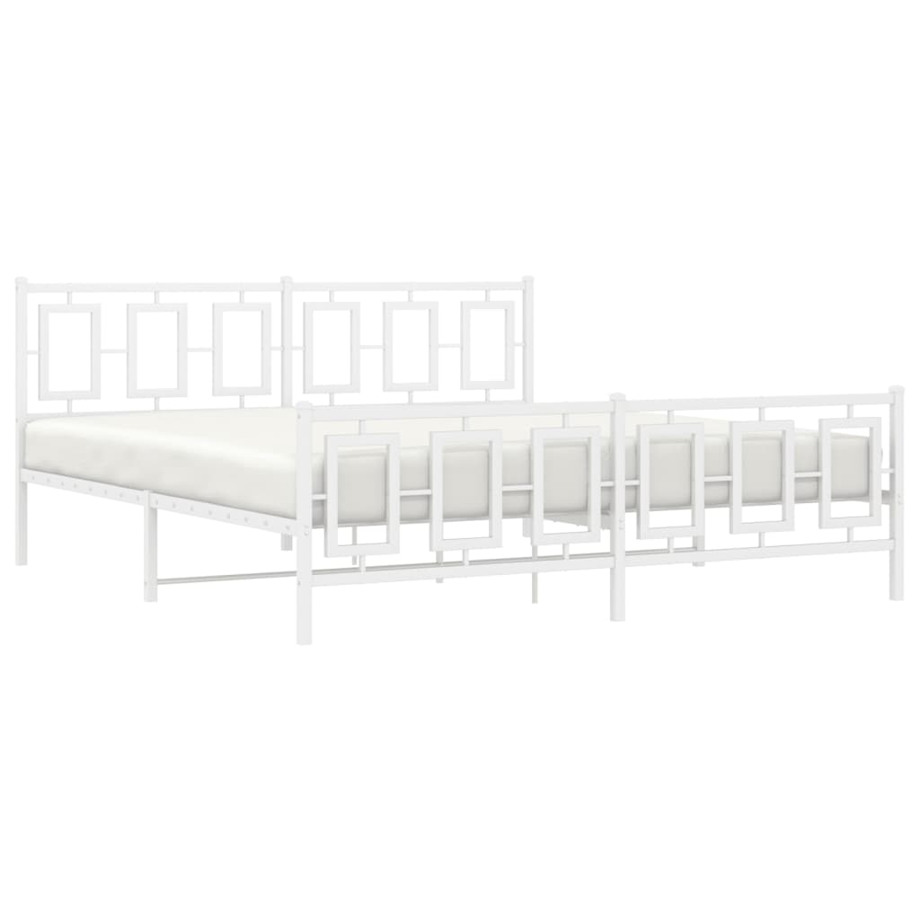 vidaXL Metal Bed Frame without Mattress with Footboard White 180x200cm