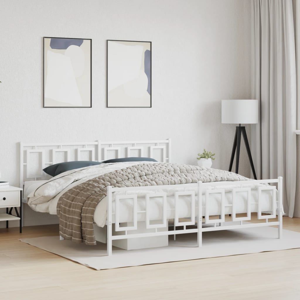 vidaXL Metal Bed Frame without Mattress with Footboard White 183x213cm