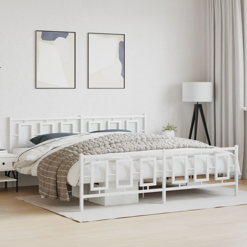 vidaXL Metal Bed Frame without Mattress with Footboard White 193x203cm