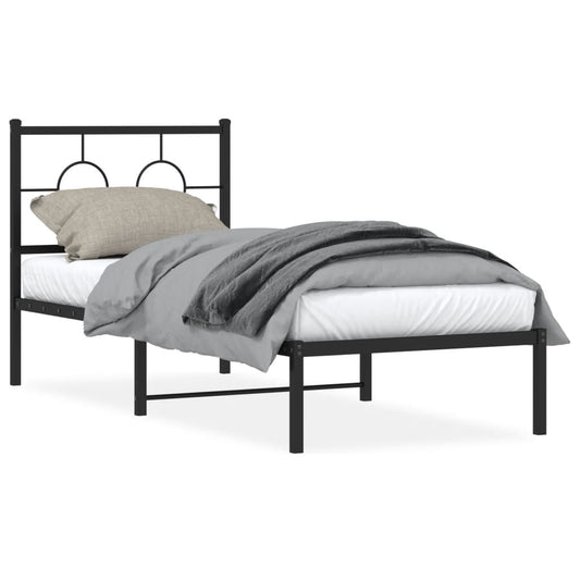 vidaXL Metal Bed Frame without Mattress with Headboard Black 80x200cm